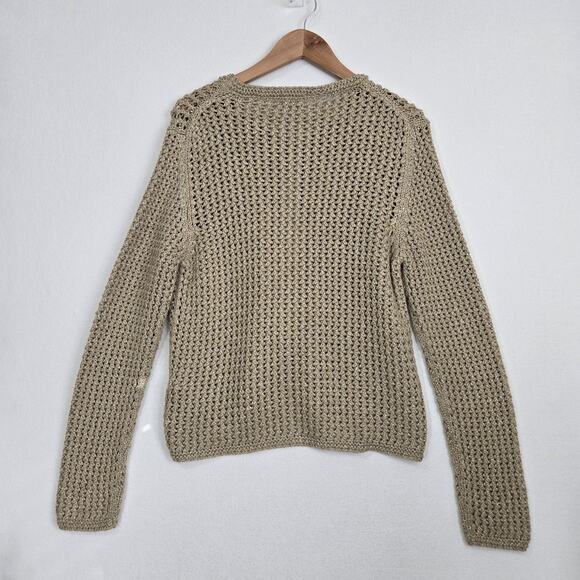 Massimo Dutti Cardigan Sweater XL Gold Metallic Open Knit Long Sleeve Old Money - Picture 7 of 16